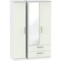 Knightsbridge 3-Door Wardrobe with Mirror - Cashmere, White