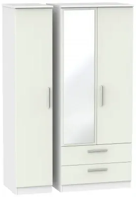 Knightsbridge 3-Door Wardrobe with Mirror - Cashmere, White
