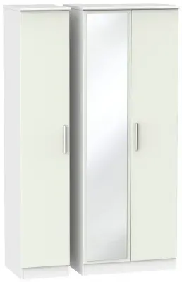 Knightsbridge 3-Door Wardrobe with Mirror - Cashmere, White