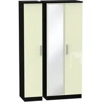 Knightsbridge 3-Door Wardrobe with Mirror - Cream, Black