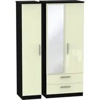 Knightsbridge 3-Door Wardrobe with Mirror - Cream, Black