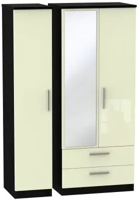 Knightsbridge 3-Door Wardrobe with Mirror - Cream, Black