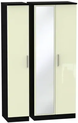 Knightsbridge 3-Door Wardrobe with Mirror - Cream, Black
