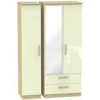 Knightsbridge 3-Door Wardrobe with Mirror - Cream, Oak