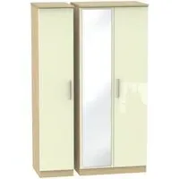 Knightsbridge 3 Door Wardrobe with Mirror - Cream, Oak