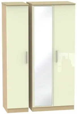Knightsbridge 3 Door Wardrobe with Mirror - Cream, Oak