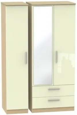 Knightsbridge 3-Door Wardrobe with Mirror - Cream, Oak