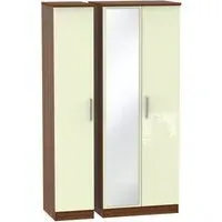 Knightsbridge 3-Door Wardrobe with Mirror - Cream, Walnut