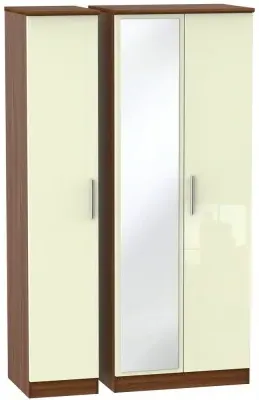 Knightsbridge 3-Door Wardrobe with Mirror - Cream, Walnut