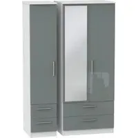 Knightsbridge 3-Door Wardrobe with Mirror - Grey, White