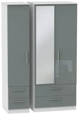 Knightsbridge 3-Door Wardrobe with Mirror - Grey, White