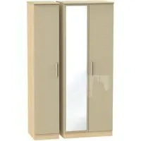 Knightsbridge 3-Door Wardrobe with Mirror - Mushroom, Oak