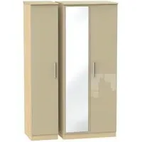 Knightsbridge 3-Door Wardrobe with Mirror - Mushroom, Oak