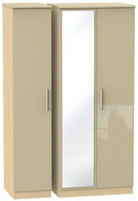 Knightsbridge 3-Door Wardrobe with Mirror - Mushroom, Oak