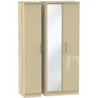 Knightsbridge 3-Door Wardrobe with Mirror - Mushroom, Oak