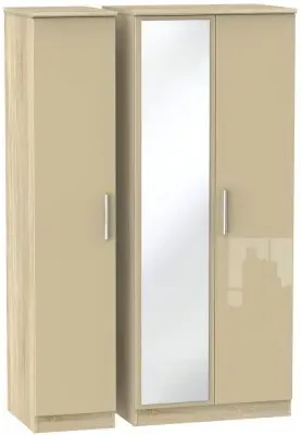 Knightsbridge 3-Door Wardrobe with Mirror - Mushroom, Oak