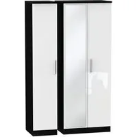 Knightsbridge 3-Door Wardrobe with Mirror - White, Black