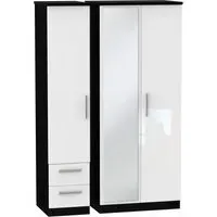 Knightsbridge 3-Door Wardrobe with Mirror - White, Black