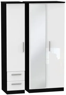 Knightsbridge 3-Door Wardrobe with Mirror - White, Black