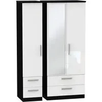 Knightsbridge 3-Door Wardrobe with Mirror - White, Black