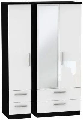 Knightsbridge 3-Door Wardrobe with Mirror - White, Black