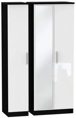 Knightsbridge 3-Door Wardrobe with Mirror - White, Black