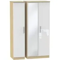 Knightsbridge 3 Door Wardrobe with Mirror - White, Oak