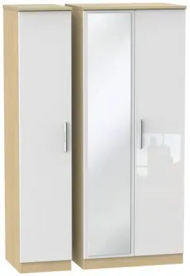 Knightsbridge 3 Door Wardrobe with Mirror - White, Oak