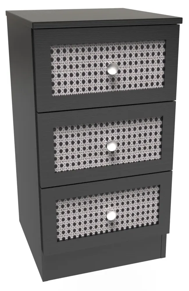 Knightsbridge 3 Drawer Bedside Cabinet - Black Ash, Rattan