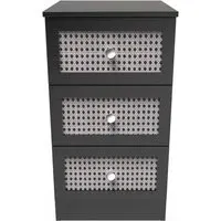 Knightsbridge 3 Drawer Bedside Cabinet - Black Ash, Rattan