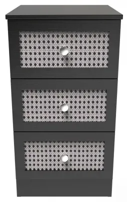Knightsbridge 3 Drawer Bedside Cabinet - Black Ash, Rattan