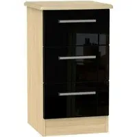 Knightsbridge 3 Drawer Bedside Cabinet - Black, Oak