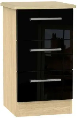 Knightsbridge 3 Drawer Bedside Cabinet - Black, Oak image