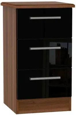 Knightsbridge 3 Drawer Bedside Cabinet - Black, Walnut