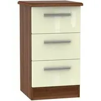 Knightsbridge 3 Drawer Bedside Cabinet - Cream, Walnut