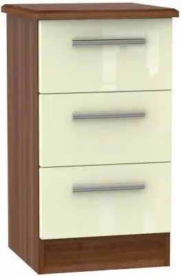 Knightsbridge 3 Drawer Bedside Cabinet - Cream, Walnut