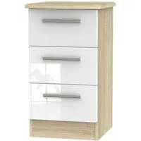 Knightsbridge 3 Drawer Bedside Cabinet - White, Oak Effect