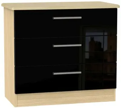 Knightsbridge 3 Drawer Chest - Black, Light Oak