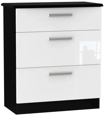 Knightsbridge 3-Drawer Deep Chest - White, Black
