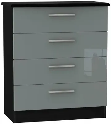 Knightsbridge 4 Drawer Chest - Grey Gloss, Black
