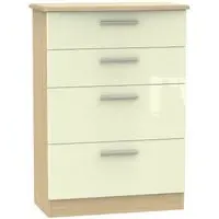 Knightsbridge 4 Drawer Deep Chest - Cream, Light Oak