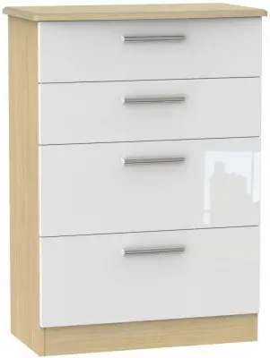 Knightsbridge 4 Drawer Deep Chest - White, Light Oak
