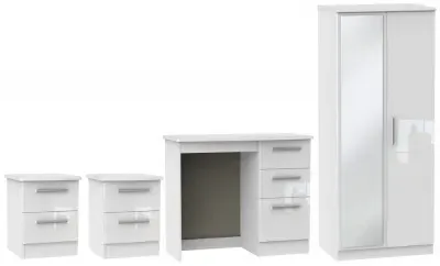 Knightsbridge 4 Piece Bedroom Set with Mirror Wardrobe - White