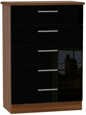 Knightsbridge 5 Drawer Chest - Black, Walnut