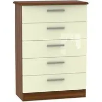 Knightsbridge 5 Drawer Chest - Cream, Walnut