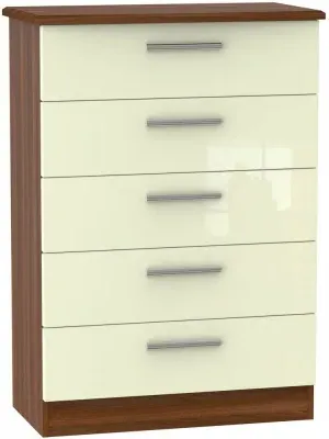Knightsbridge 5 Drawer Chest - Cream, Walnut