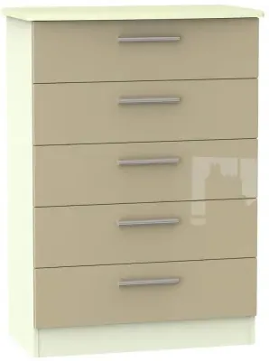 Knightsbridge 5 Drawer Chest - Mushroom, High Gloss