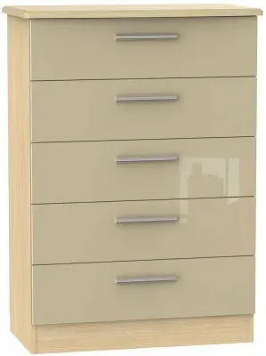 Knightsbridge 5 Drawer Chest - Mushroom, Light Oak