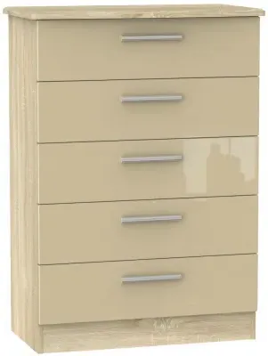 Knightsbridge 5 Drawer Chest - Mushroom, Oak Effect