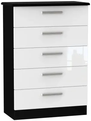 Knightsbridge 5 Drawer Chest - White, Black